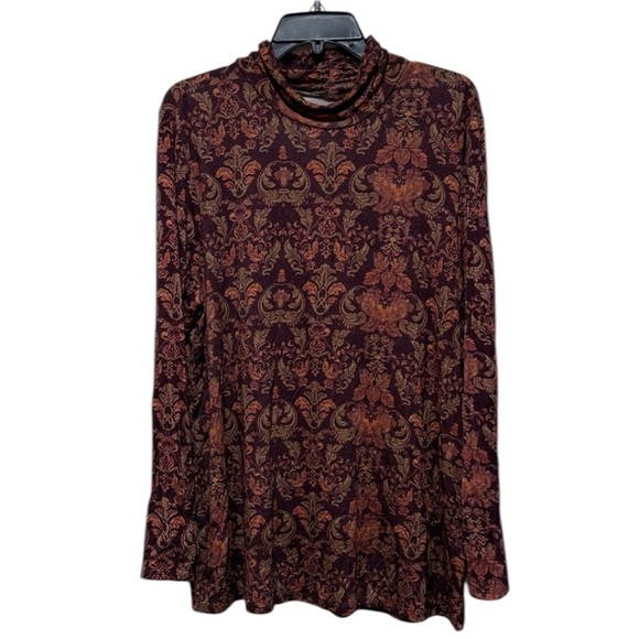 Soft Surroundings Chloe Paisley Print Turtleneck Top XLarge Maroon Orange Jersey - Picture 1 of 8